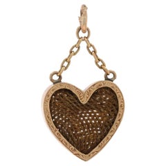 Ciondolo in oro giallo con capelli intrecciati e cuore vittoriano a lutto - 14k Love Antique