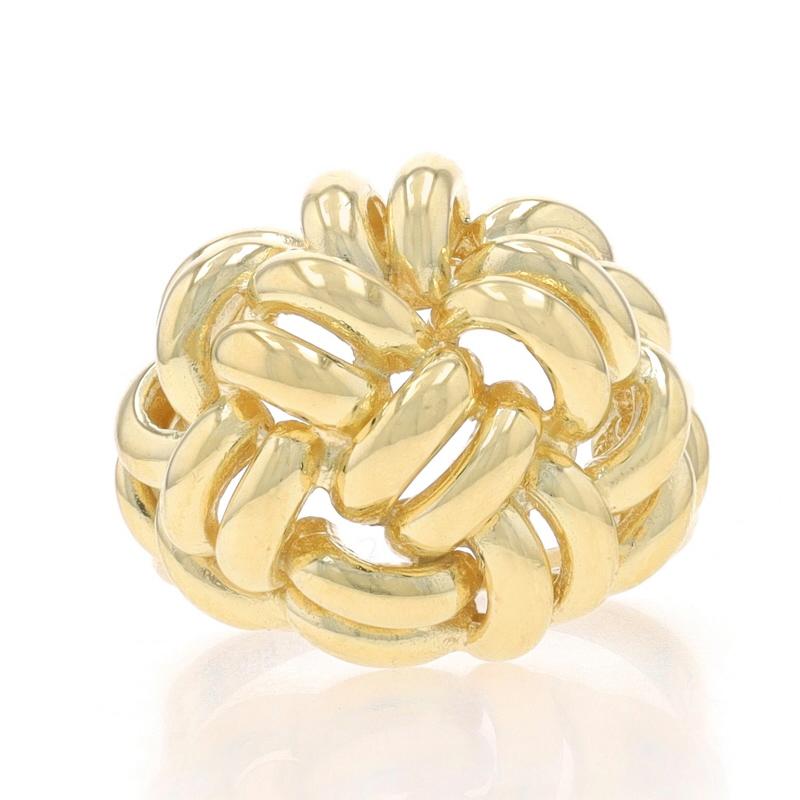 Size: 5 1/2
Sizing Fee: Up 2 sizes for $40 or Down 1 size for $30

Metal Content: 14k Yellow Gold

Style: Dome Statement
Theme: Woven Knot

Measurements

Face Height (north to south): 21/32
