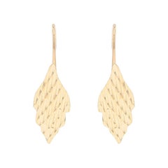 Yellow Gold Woven Leaves Drop Earrings - 14k Pierced