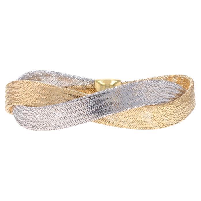 Yellow Gold Woven Mesh Bangle Bracelet 8" - 14k Single Station Twist Italy For Sale