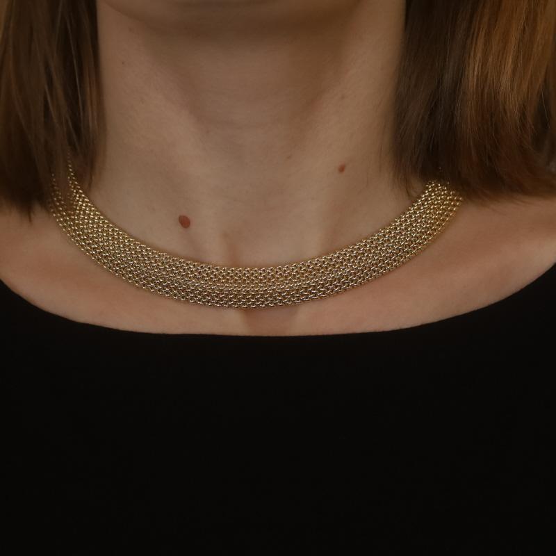 Women's Yellow Gold Woven Mesh Chain Choker Necklace 16 1/2