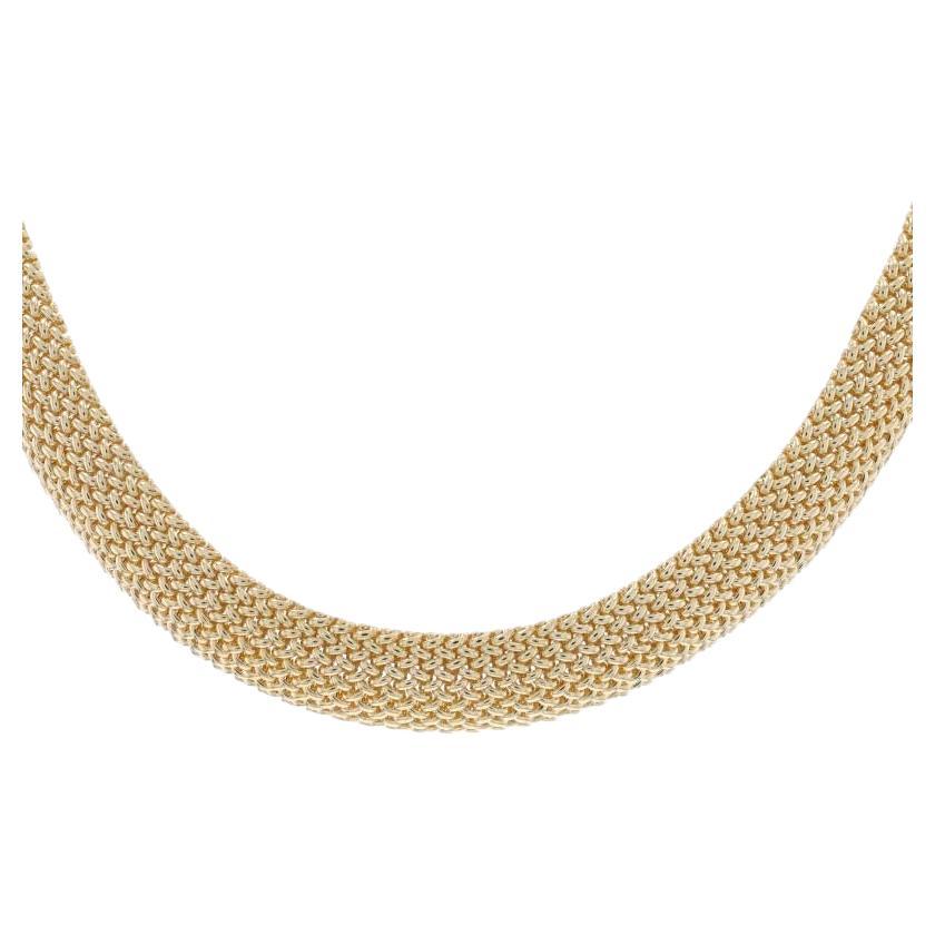 Yellow Gold Woven Mesh Chain Choker Necklace 16 1/2" - 14k For Sale