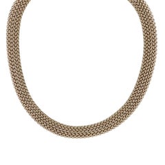 Yellow Gold Woven Mesh Chain Necklace 15" - 14k