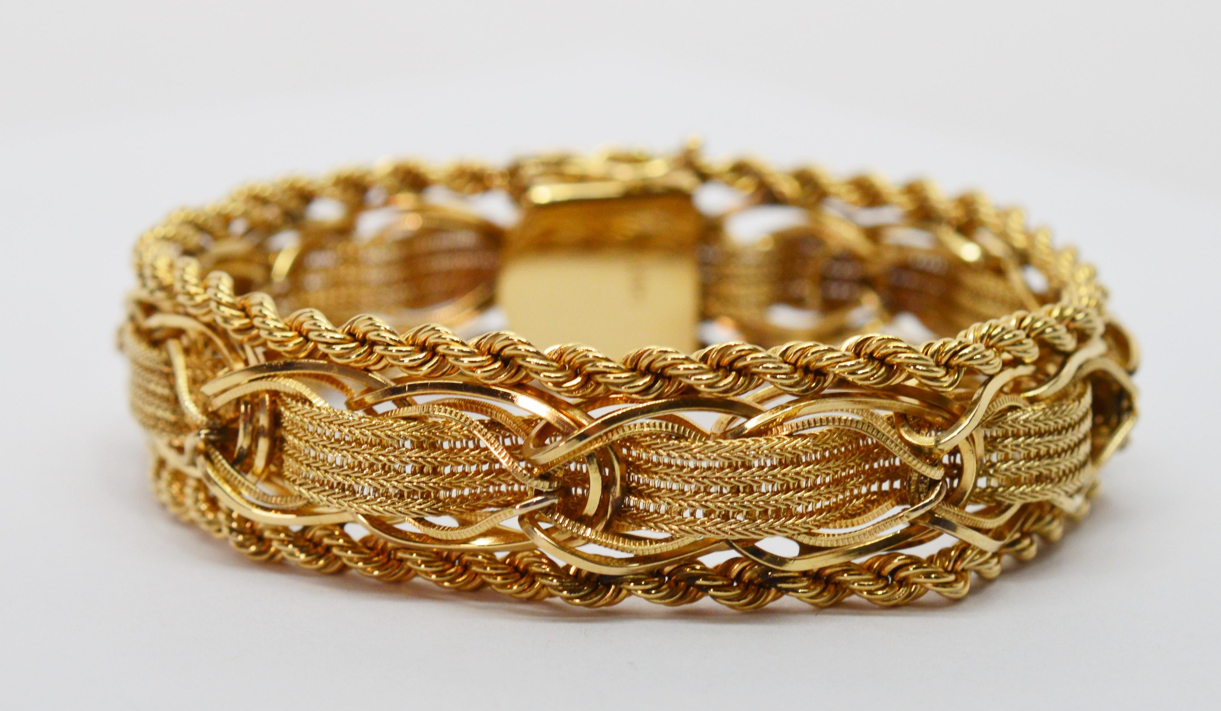 14 Karat Yellow Gold Woven Ribbon Bracelet In Excellent Condition For Sale In Mount Kisco, NY