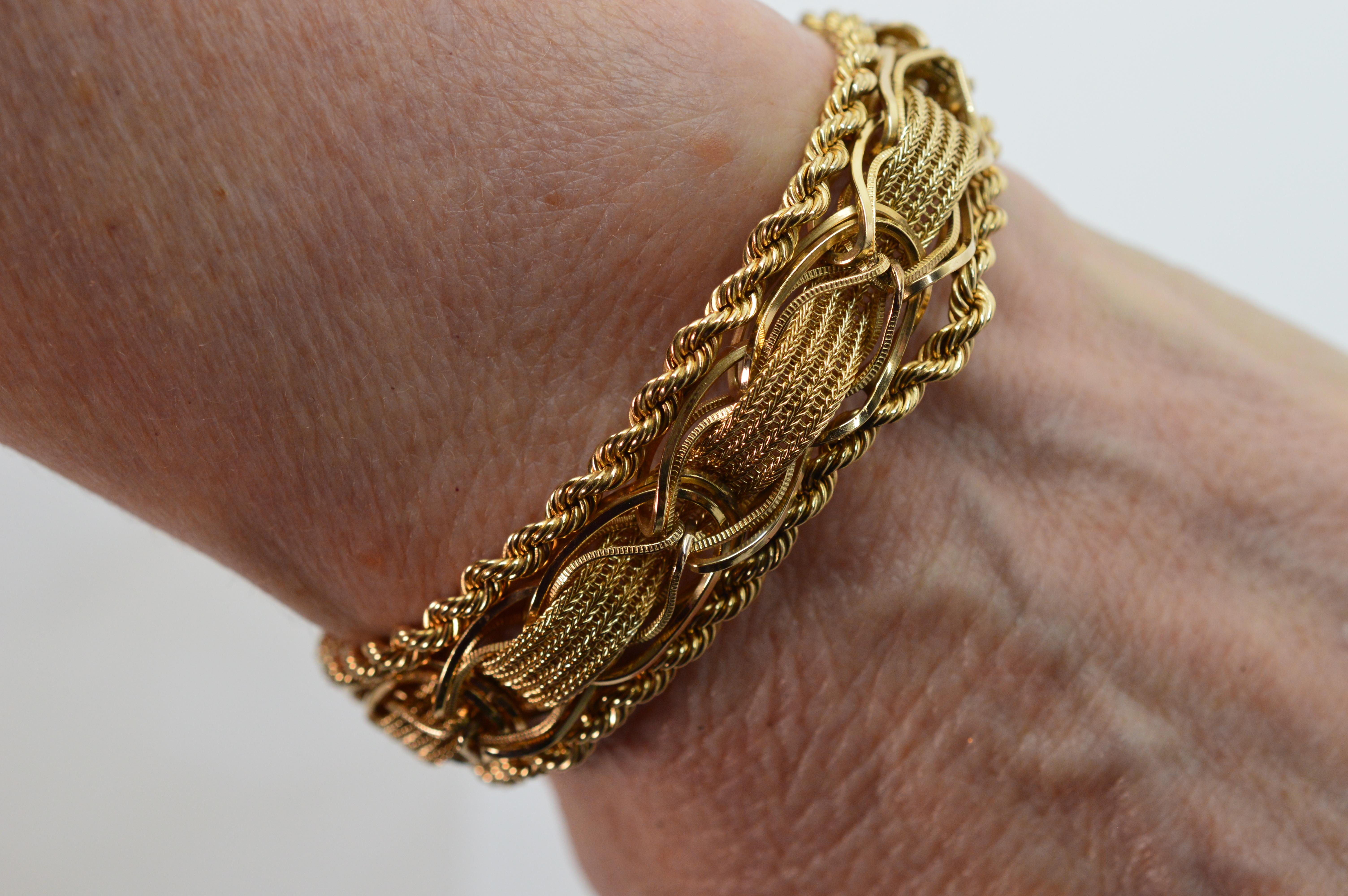 Yellow Gold Woven Ribbon Bracelet For Sale 2