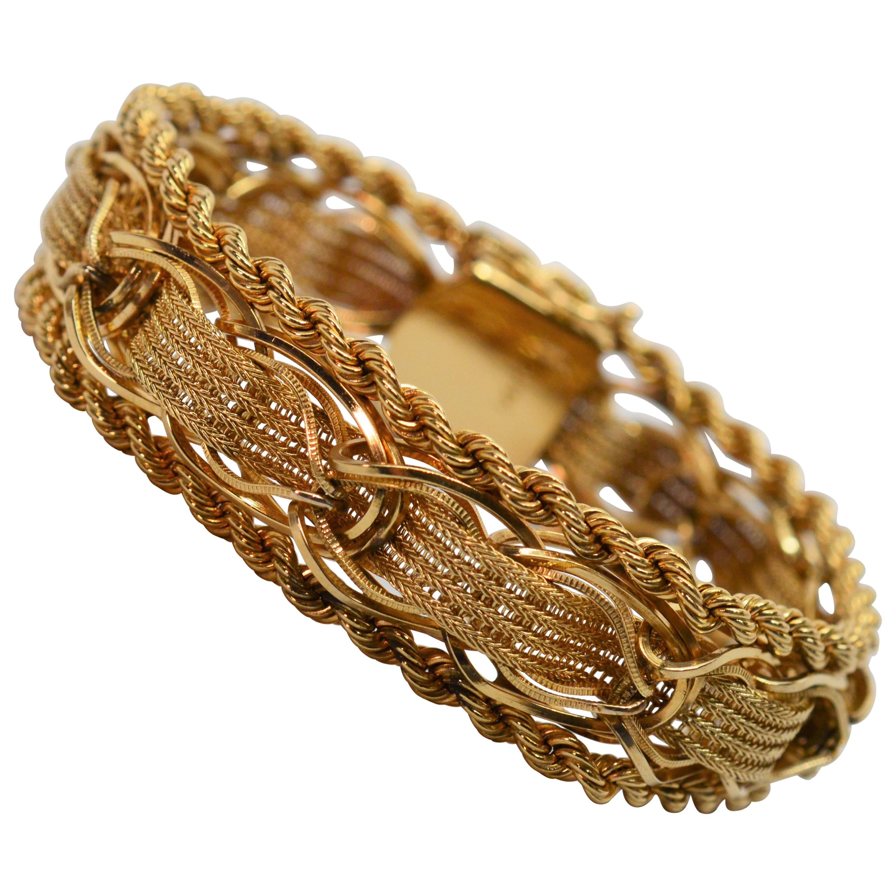Yellow Gold Woven Ribbon Bracelet For Sale