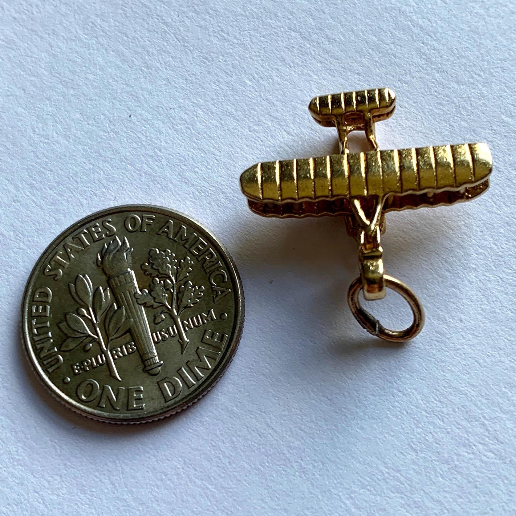 Yellow Gold Wright Brothers Model A Flyer First Military Airplane Charm Pendant 5