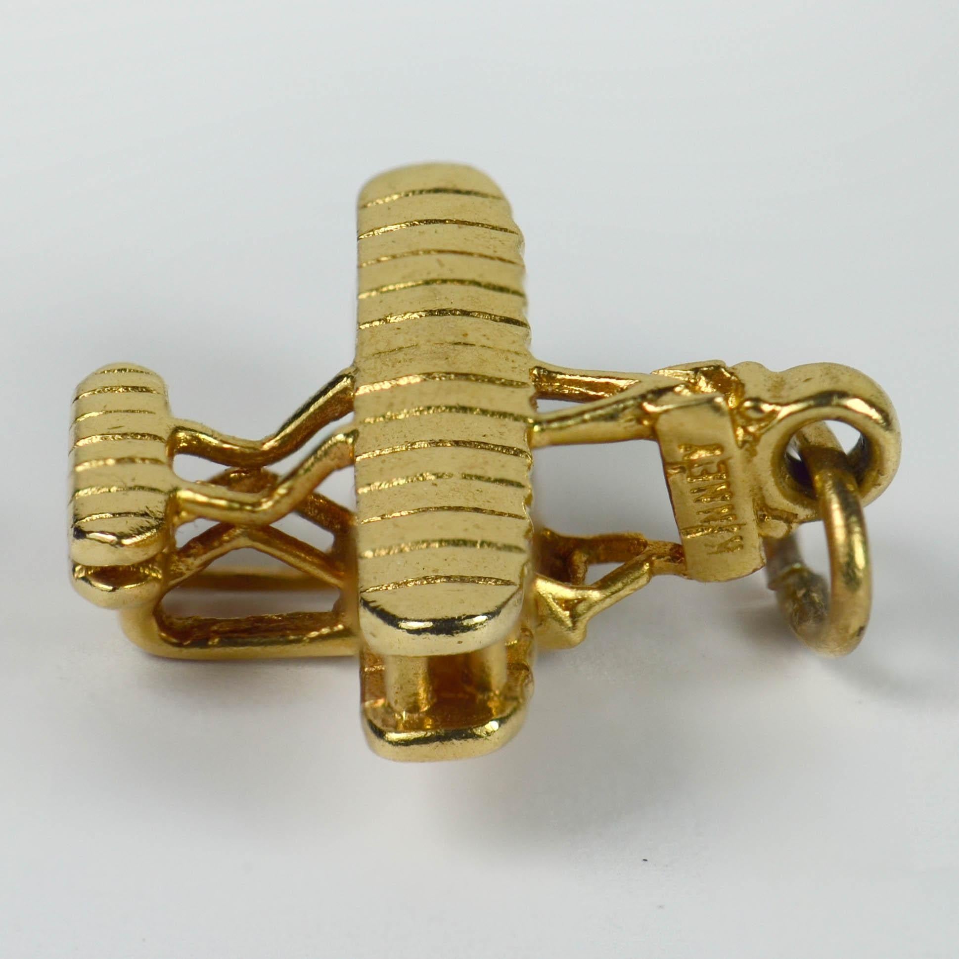Yellow Gold Wright Brothers Model A Flyer First Military Airplane Charm Pendant 2