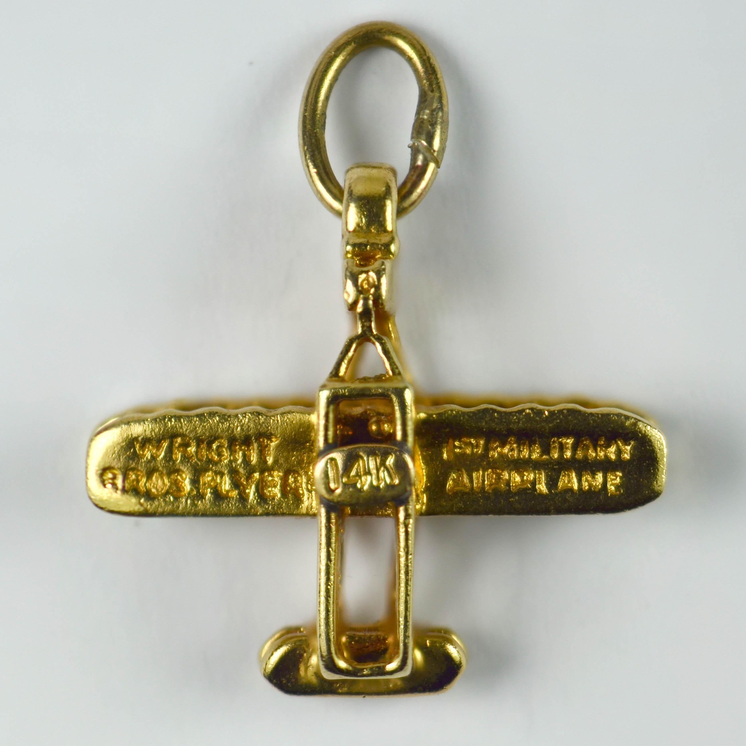Yellow Gold Wright Brothers Model A Flyer First Military Airplane Charm Pendant 3