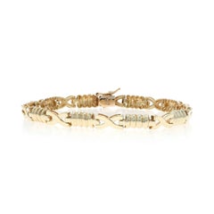 Yellow Gold X Crossover Link Bracelet 7" 6 3/4" - 10k Ribbed
