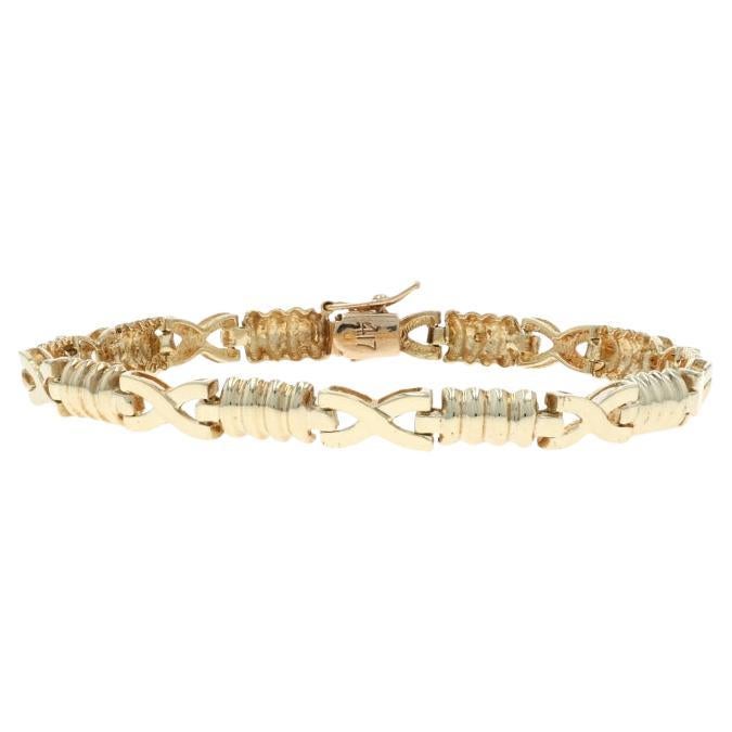 Yellow Gold X Crossover Link Bracelet 7" 6 3/4" - 10k Ribbed en vente