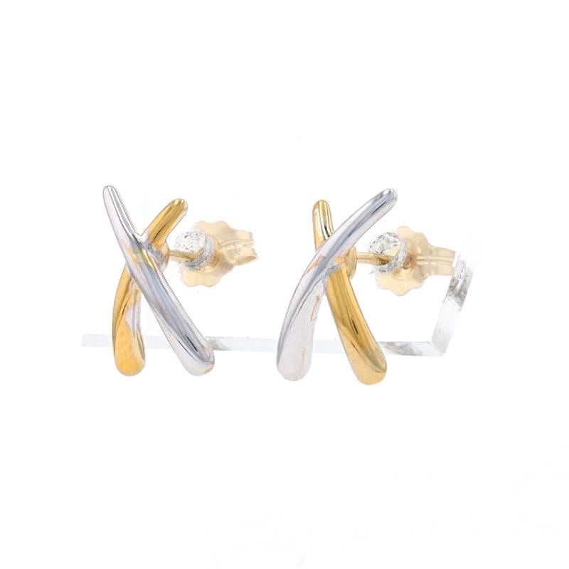Yellow Gold X Crossover Stud Earrings - 14k Hugs Love Pierced In Excellent Condition For Sale In Greensboro, NC