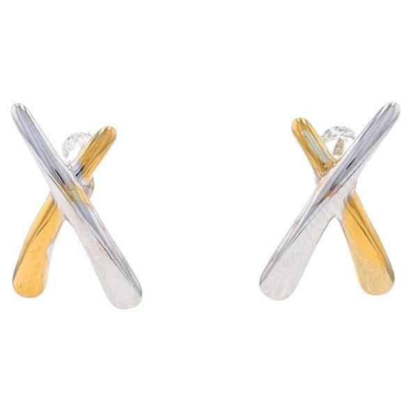 Yellow Gold X Crossover Stud Earrings - 14k Hugs Love Pierced For Sale