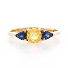 Yellow Gold Yellow & Blue Sapphire Ring - 14k Round 1.00ctw