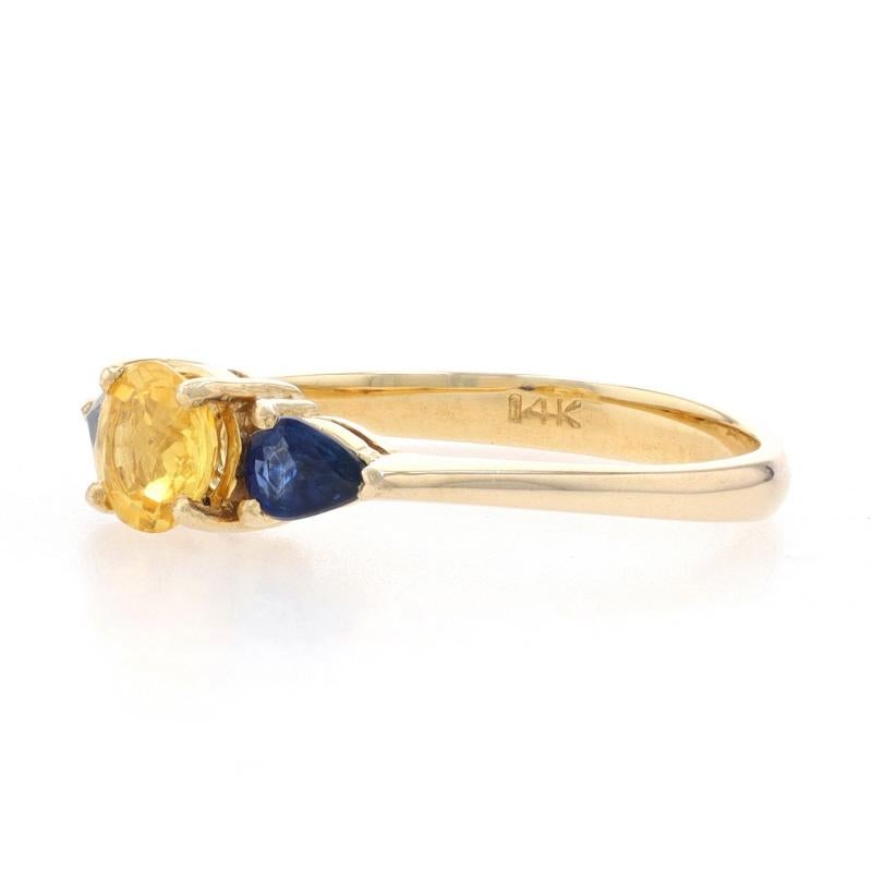 Round Cut Yellow Gold Yellow & Blue Sapphire Ring - 14k Round 1.00ctw For Sale