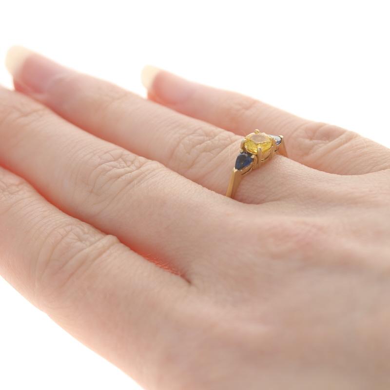 Bague en or jaune et saphir bleu - 14k Rond 1.00ctw Pour femmes en vente