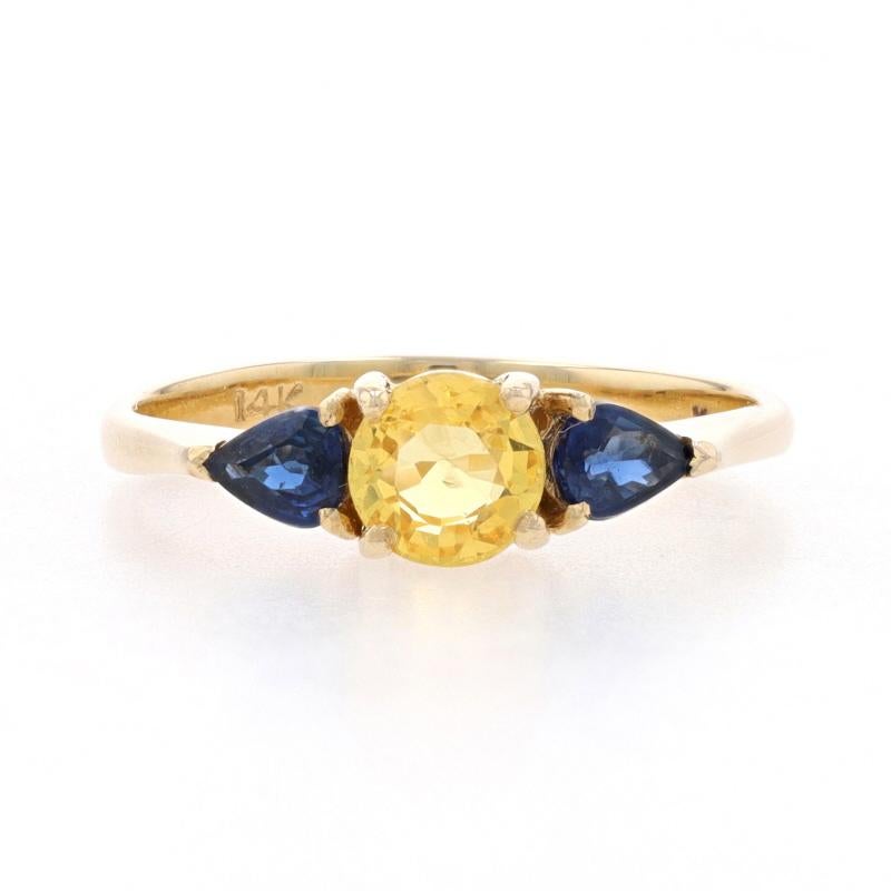 Bague en or jaune et saphir bleu - 14k Rond 1.00ctw en vente