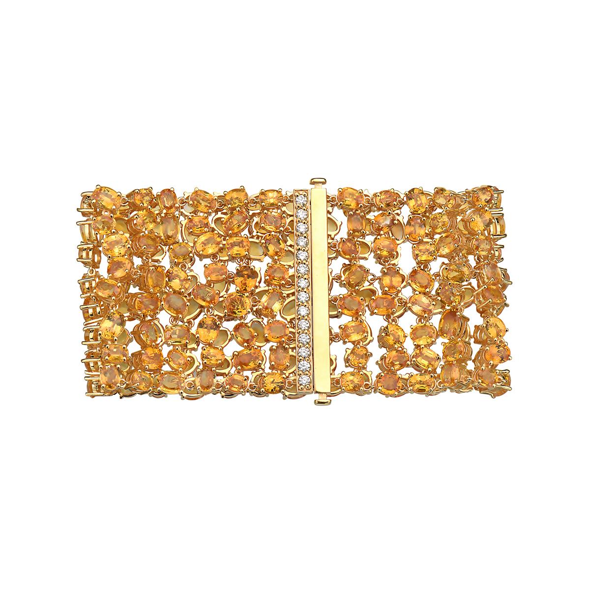 Round Cut Yellow Gold Yellow Sapphire and Diamond Bracelet For Sale