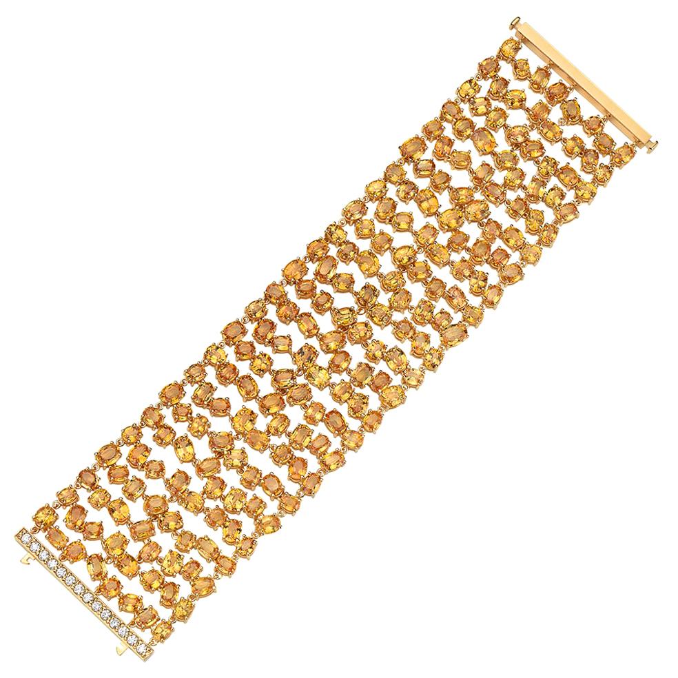 Bracelet en or jaune, saphir jaune et diamants en vente