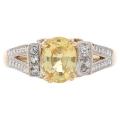Yellow Gold Yellow Sapphire 
Diamond Ring, 14k Oval 1.94ctw Cathedral Milgrain