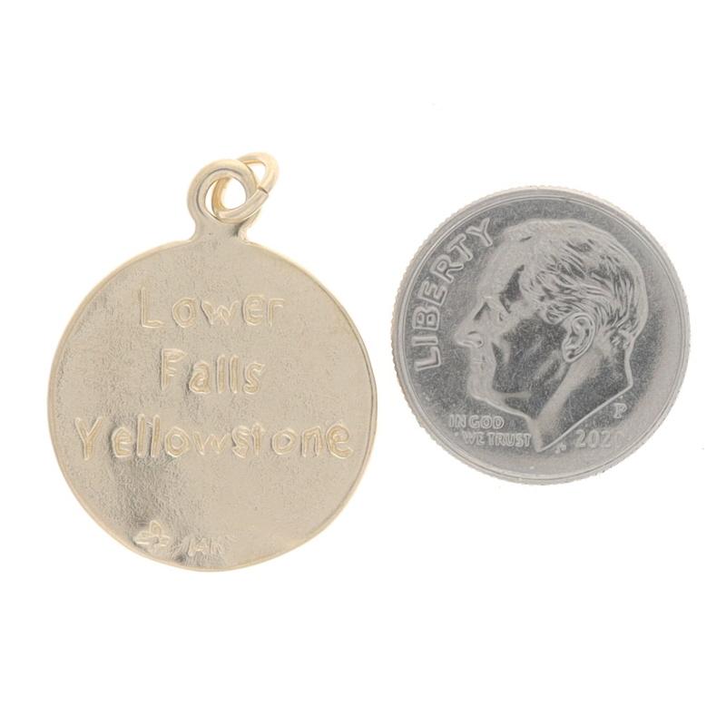 Yellow Gold Yellowstone Lower Falls Pendant -14k Nature View Souvenir Disc Charm In Excellent Condition For Sale In Greensboro, NC