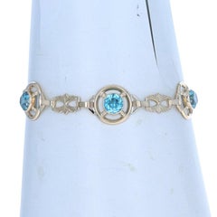 Yellow Gold Zircon Retro Three-Stone Station Link Bracelet 6 3/4" 10k Rnd5.25ctw
