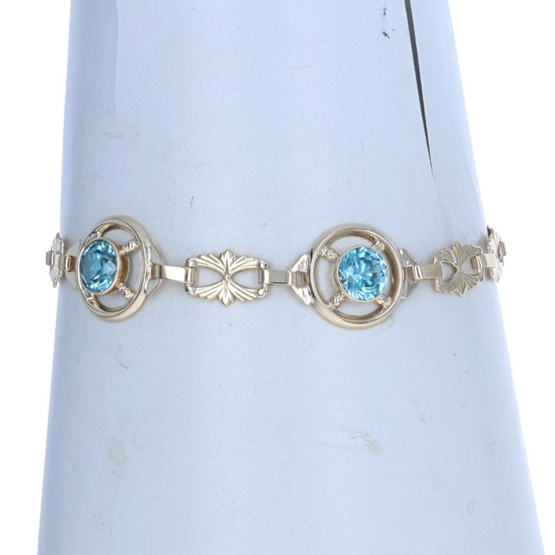 Gelbgold Zirkon Retro Drei-Stein-Station Link Armband 6 3/4