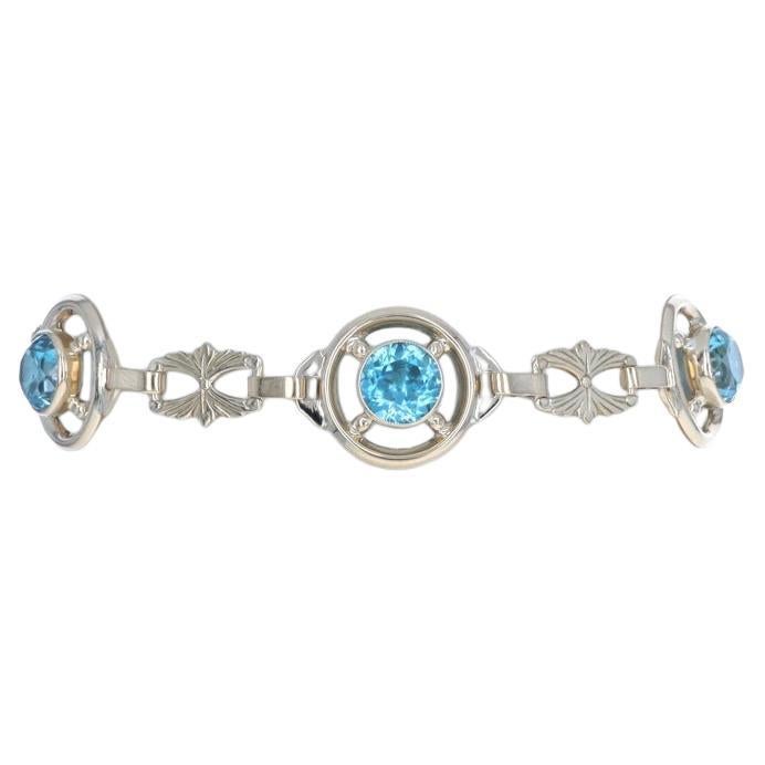 Gelbgold Zirkon Retro Drei-Stein-Station Link Armband 6 3/4" 10k Rnd5.25ctw im Angebot