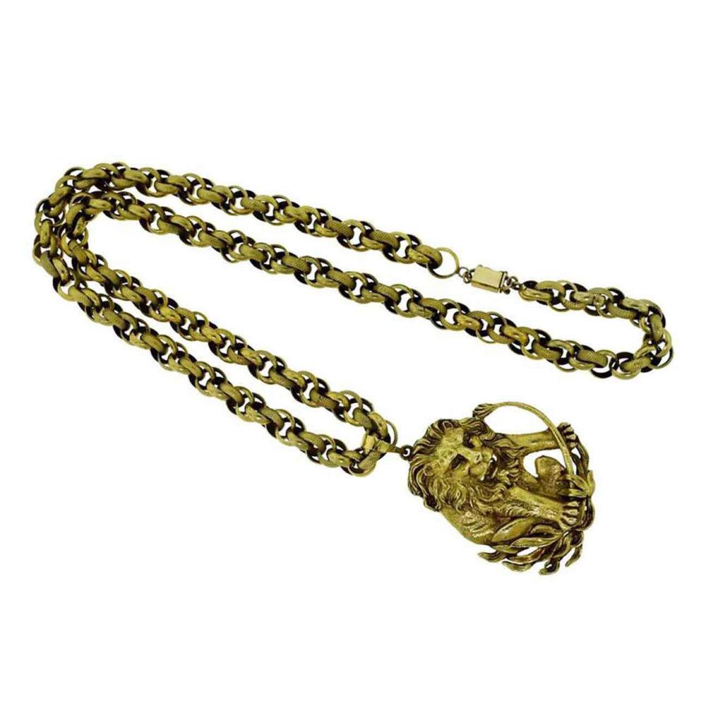 Yellow Gold Zodiac Leo Pendant and Chain Necklace For Sale at 1stDibs ...