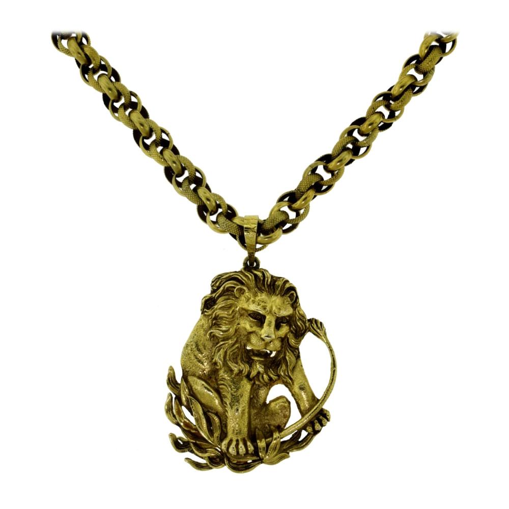 Yellow Gold Zodiac Leo Pendant and Chain Necklace