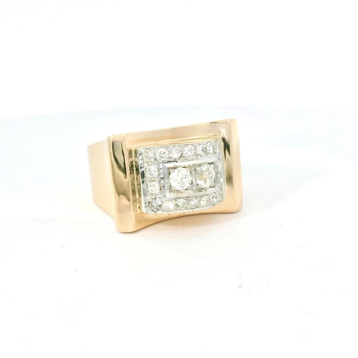 Old European Cut Yellow golden Diamond Retro tank ring For Sale