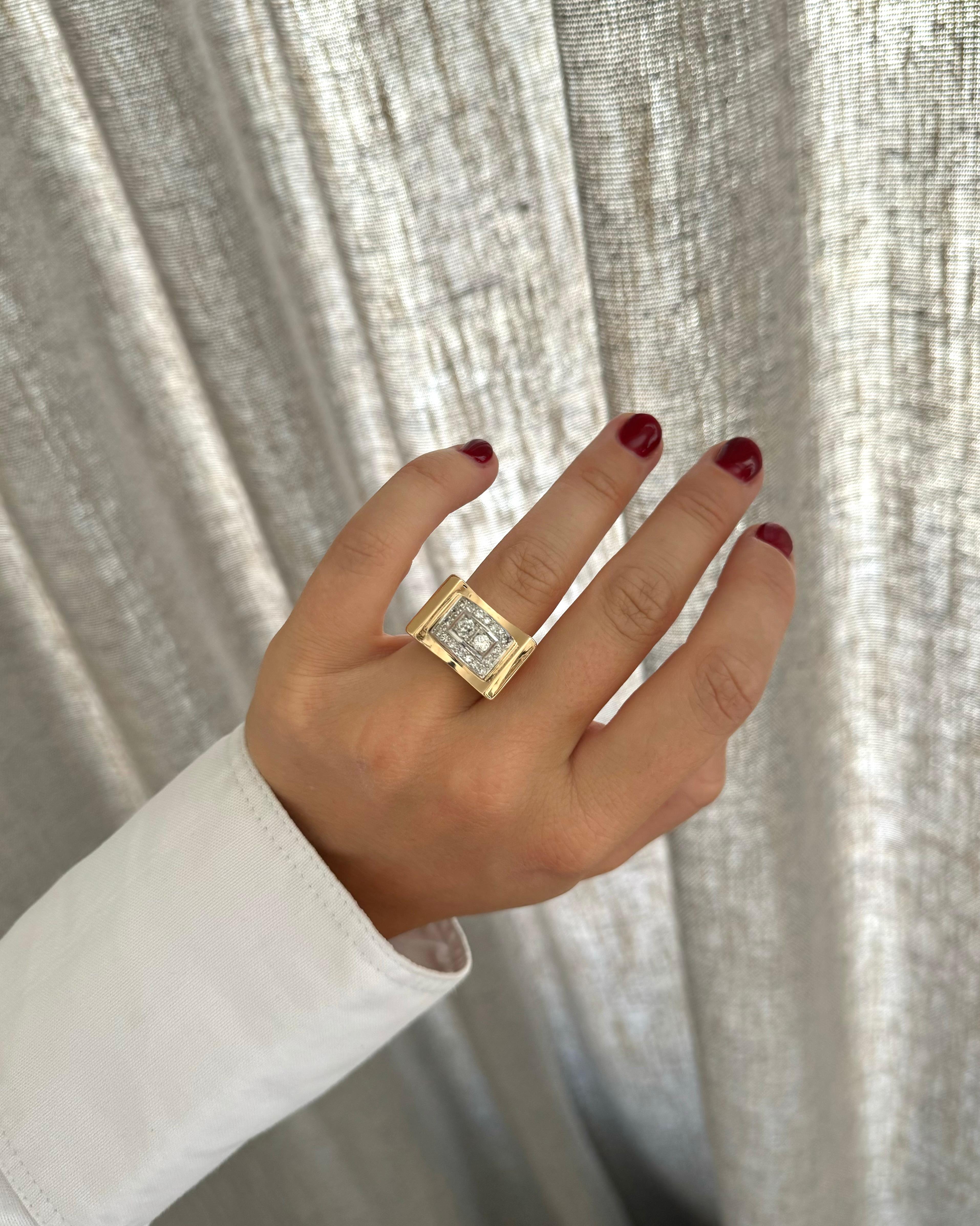 Yellow golden Diamond Retro tank ring For Sale 1
