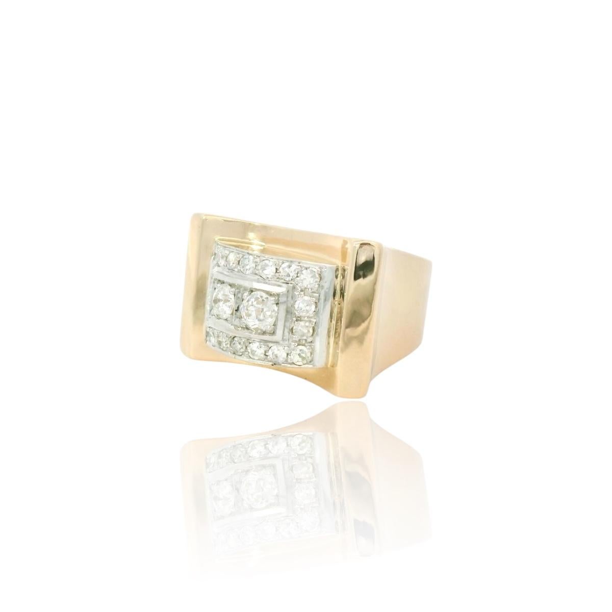 Yellow golden Diamond Retro tank ring For Sale 2