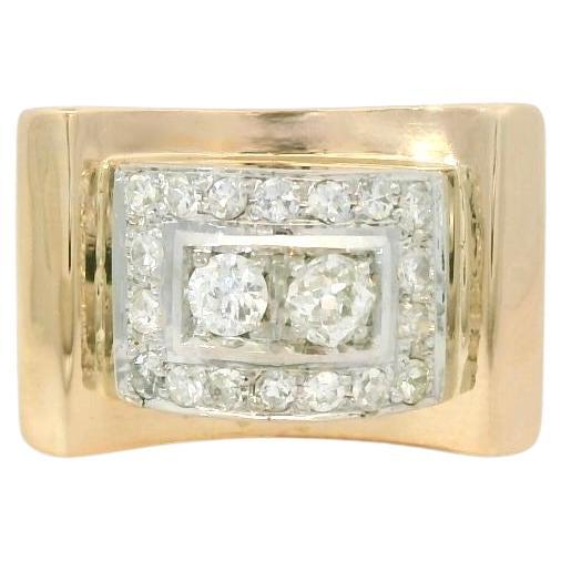 Yellow golden Diamond Retro tank ring For Sale