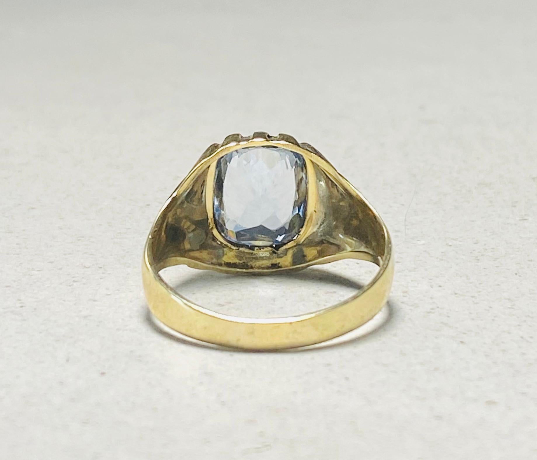 Cushion Cut Yellow Golden Ring with Aquamarine from the 1950S