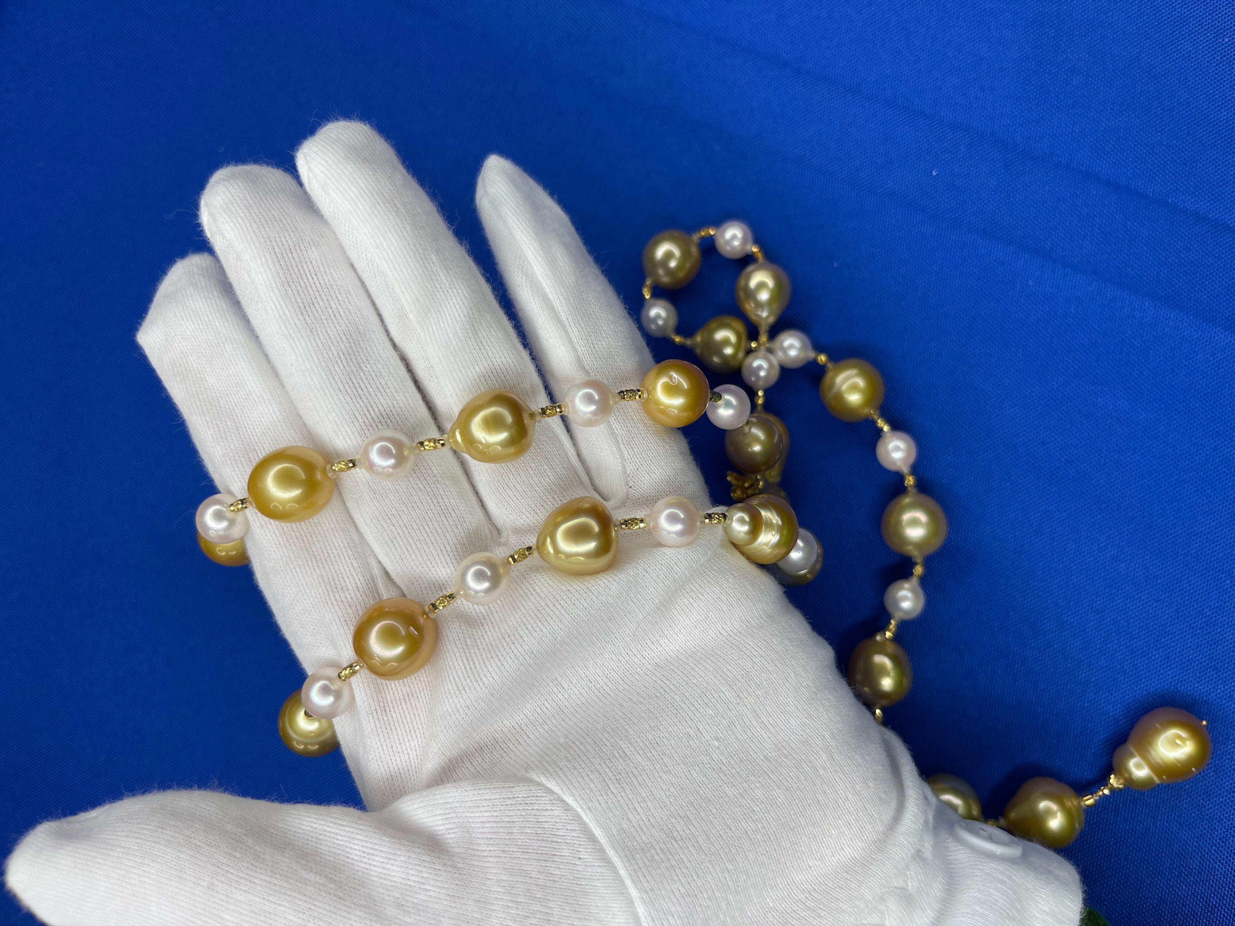 Collier Lariat réglable en or 18K avec perles des mers du Sud jaunes et dorées en vente 8