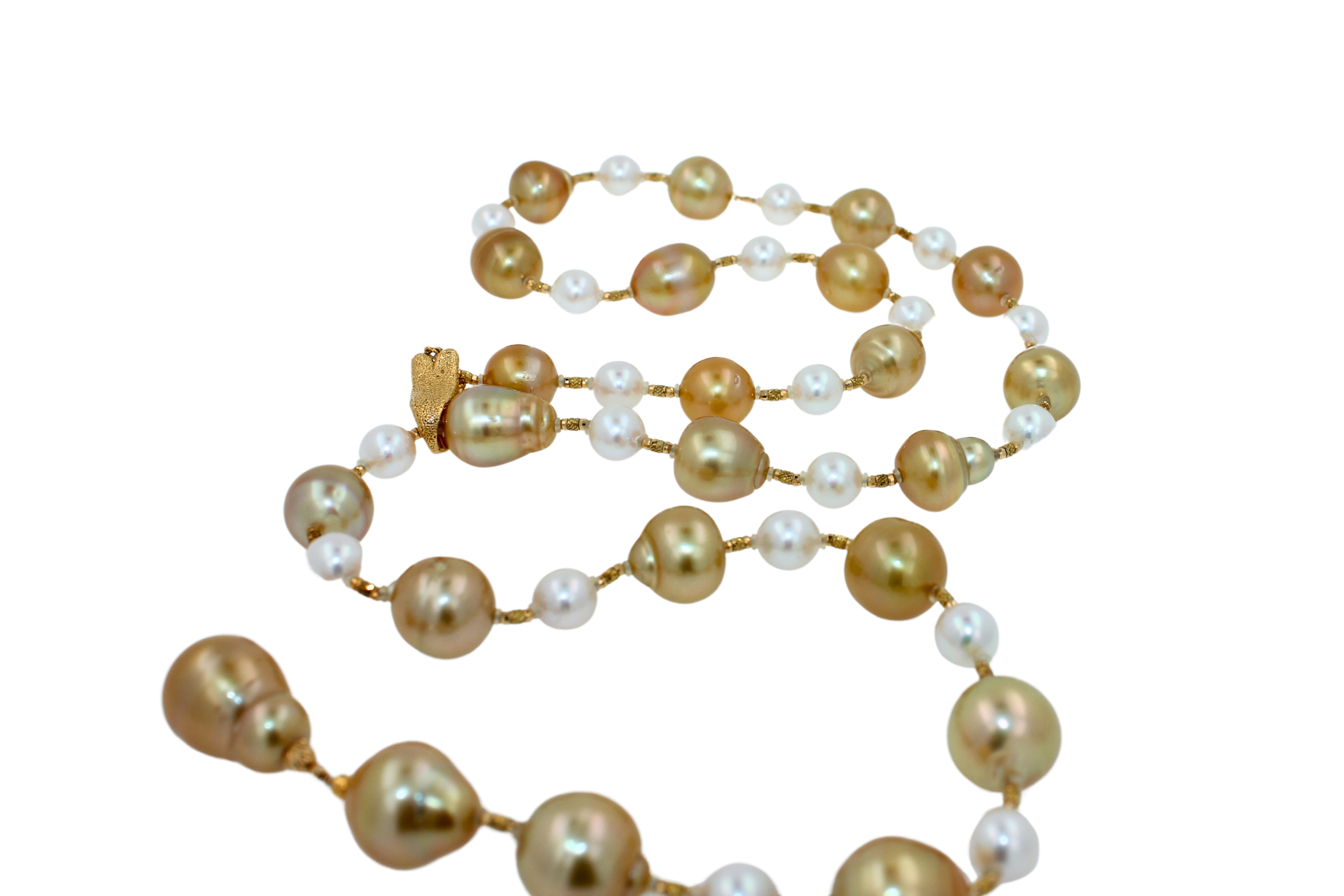 Yellow Golden White South Sea Pearls 18K Gold Adjustable Lariat Clasp Necklace For Sale 1