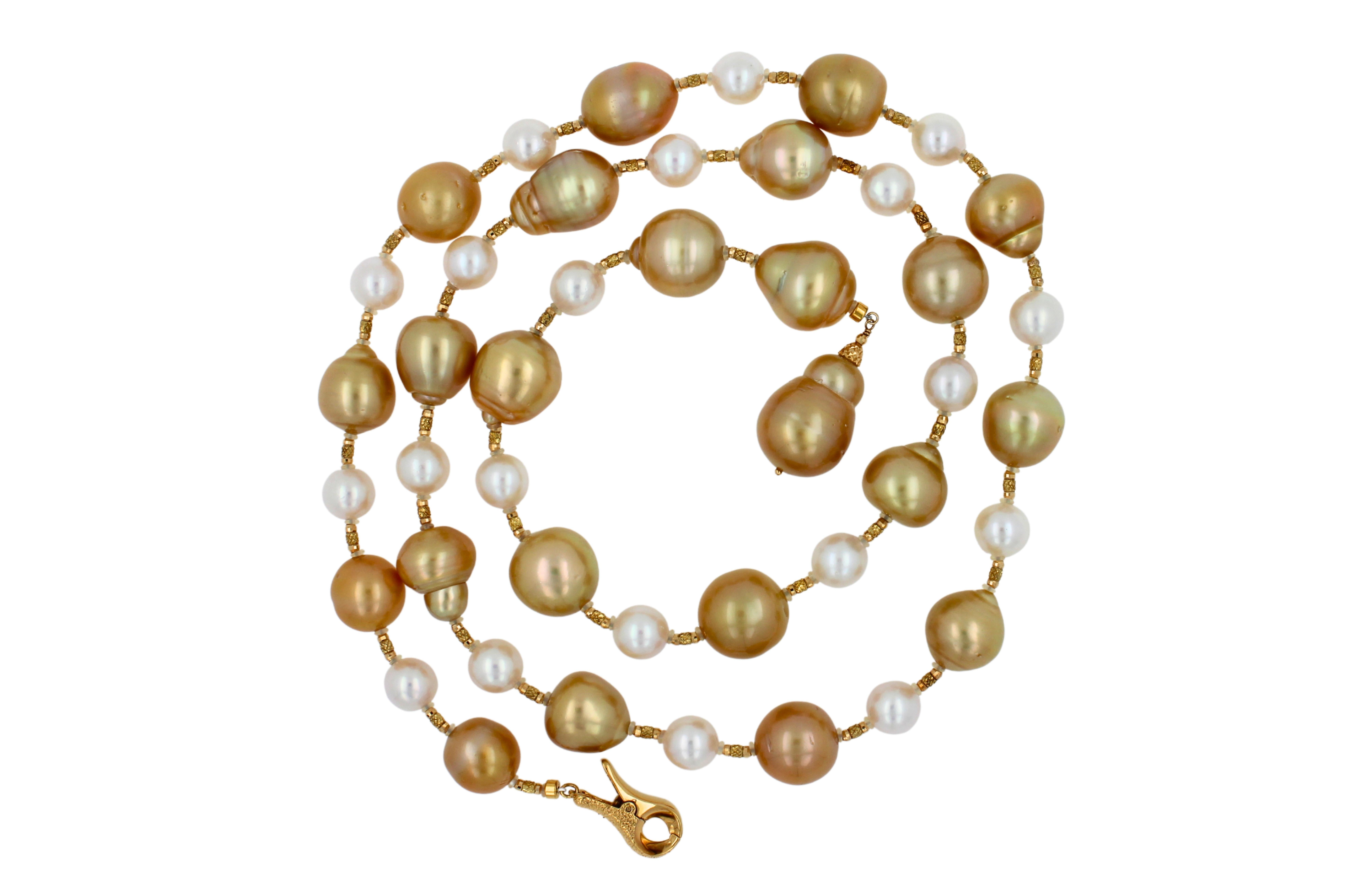 Yellow Golden White South Sea Pearls 18K Gold Adjustable Lariat Clasp Necklace In New Condition For Sale In Oakton, VA