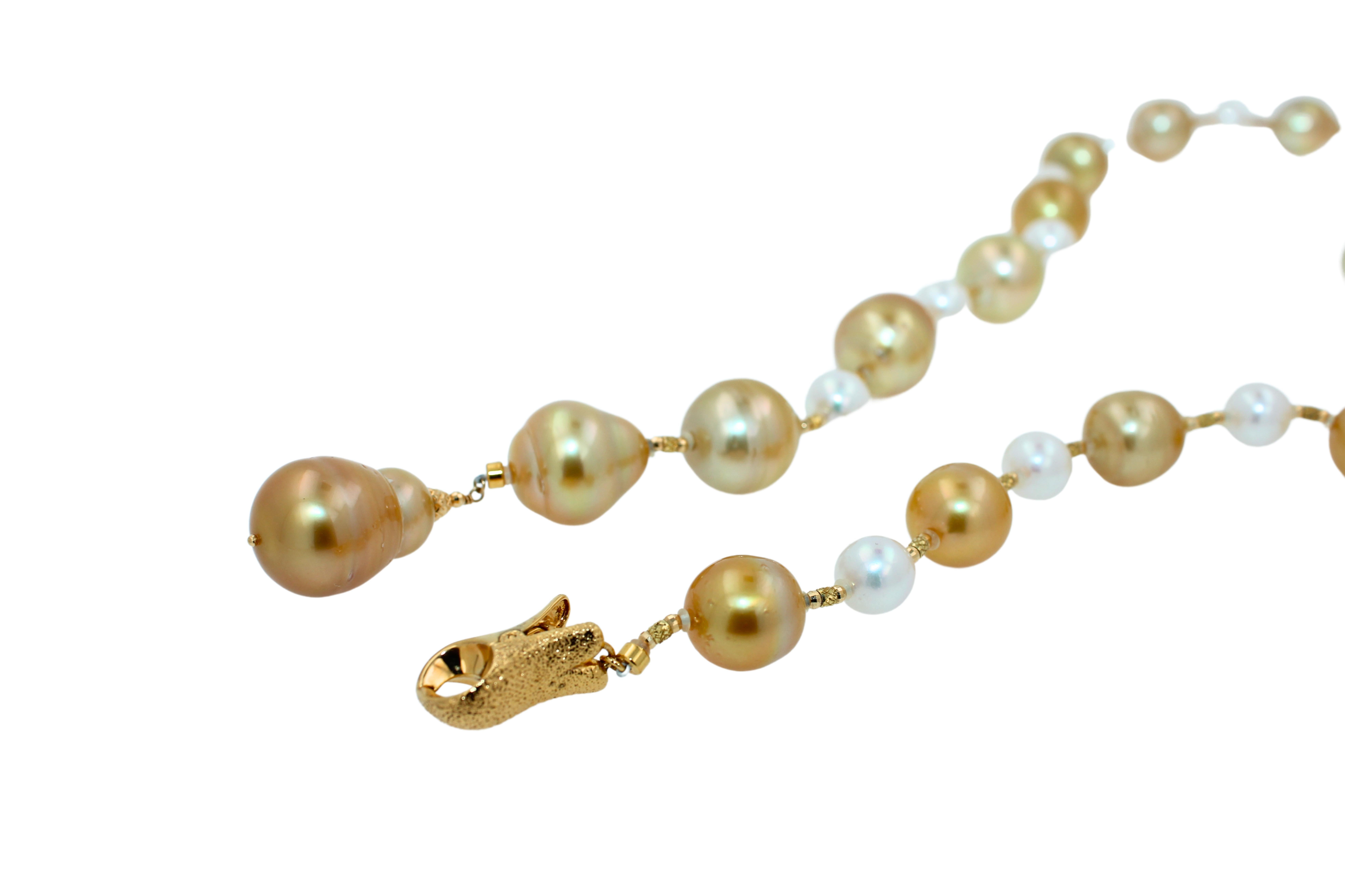 Yellow Golden White South Sea Pearls 18K Gold Adjustable Lariat Clasp Necklace For Sale 2