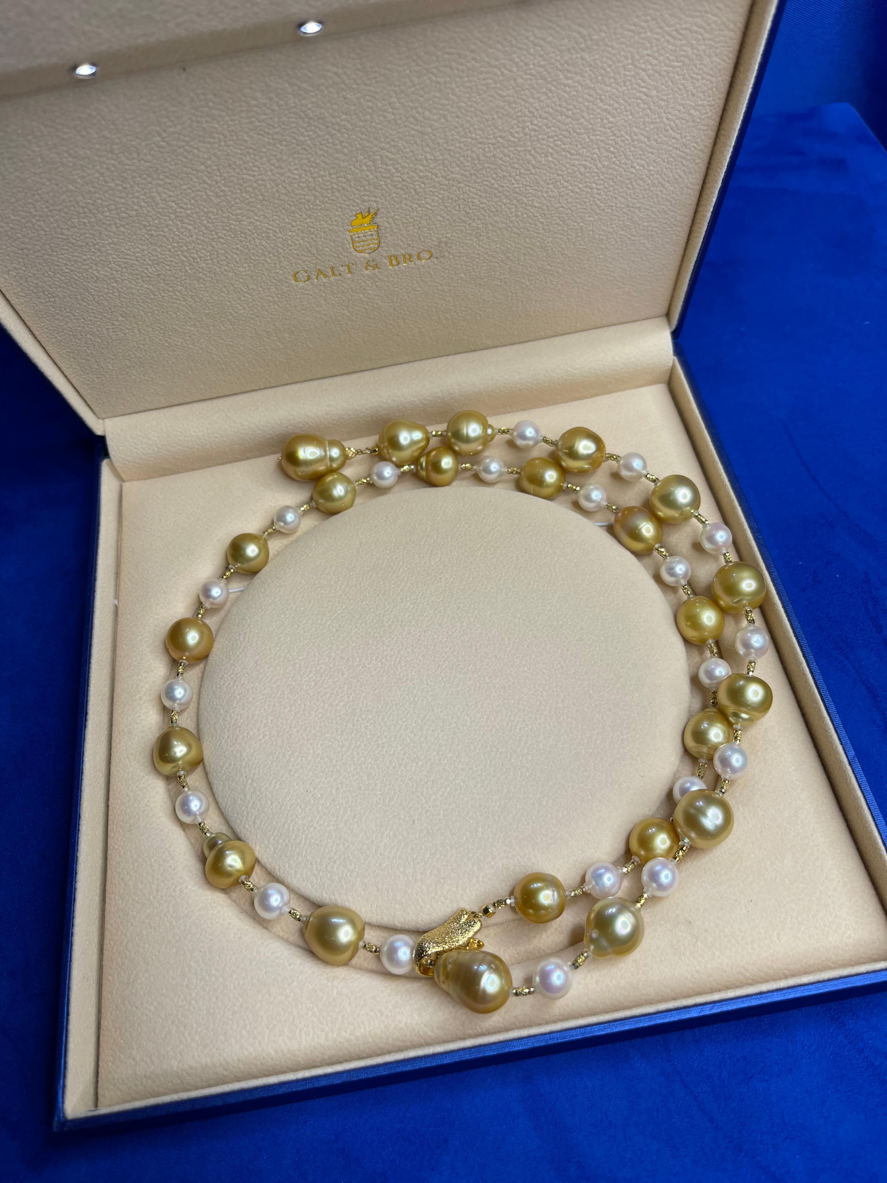 Yellow Golden White South Sea Pearls 18K Gold Adjustable Lariat Clasp Necklace For Sale 6