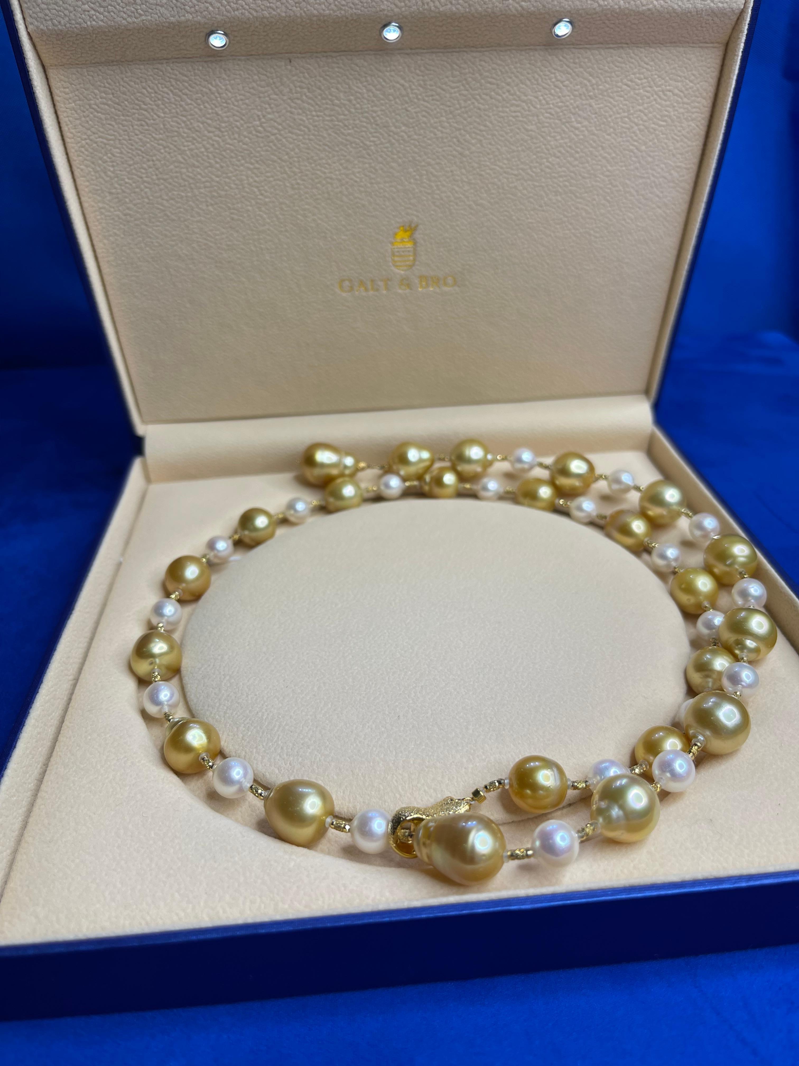 Yellow Golden White South Sea Pearls 18K Gold Adjustable Lariat Clasp Necklace For Sale 7