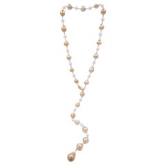 Yellow Golden White South Sea Pearls 18K Gold Adjustable Lariat Clasp Necklace
