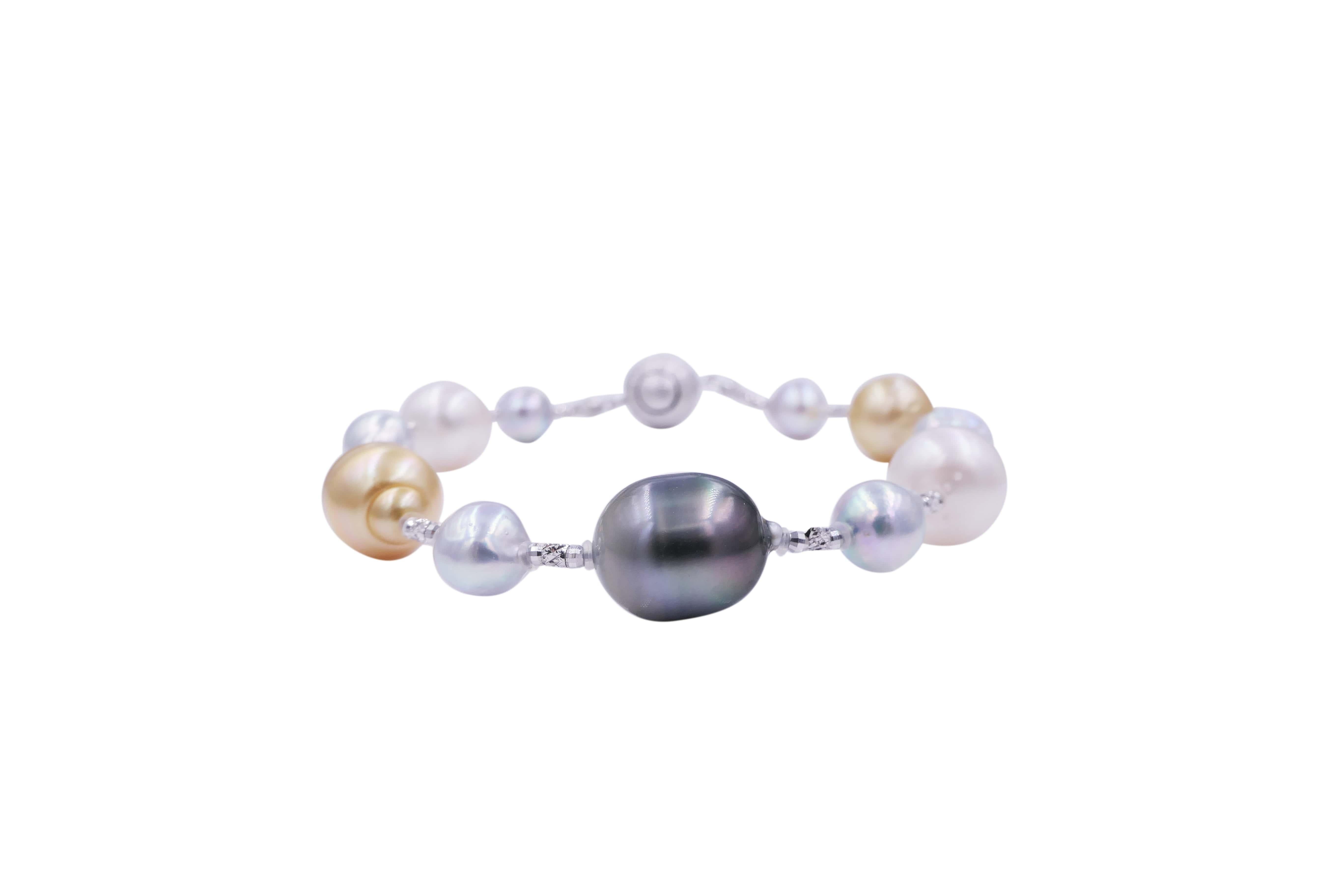 Yellow White South Sea Tahitian Pearls Gold Adjustable Lariat Necklace Bracelet For Sale 7