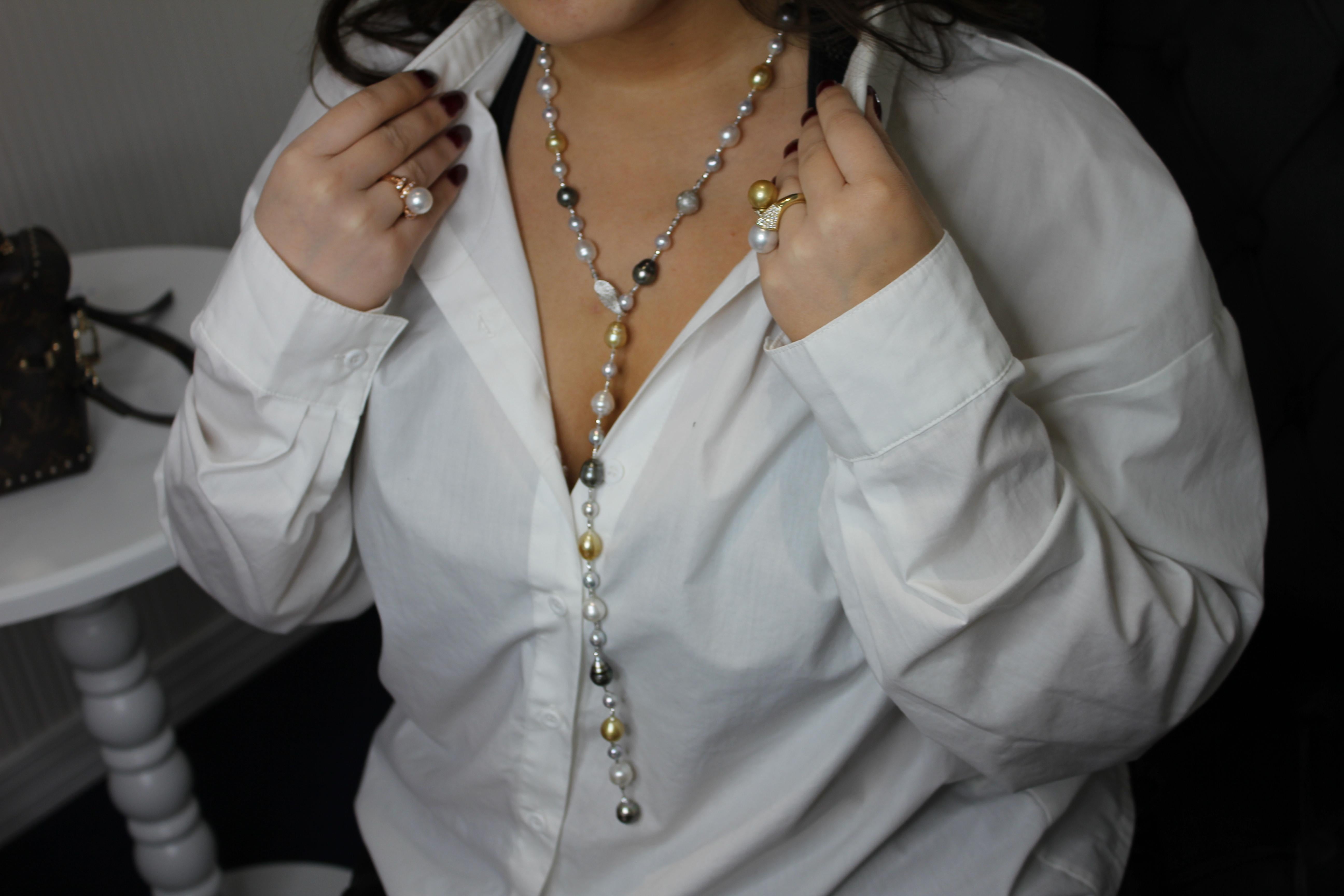 Yellow White South Sea Tahitian Pearls Gold Adjustable Lariat Necklace Bracelet For Sale 9