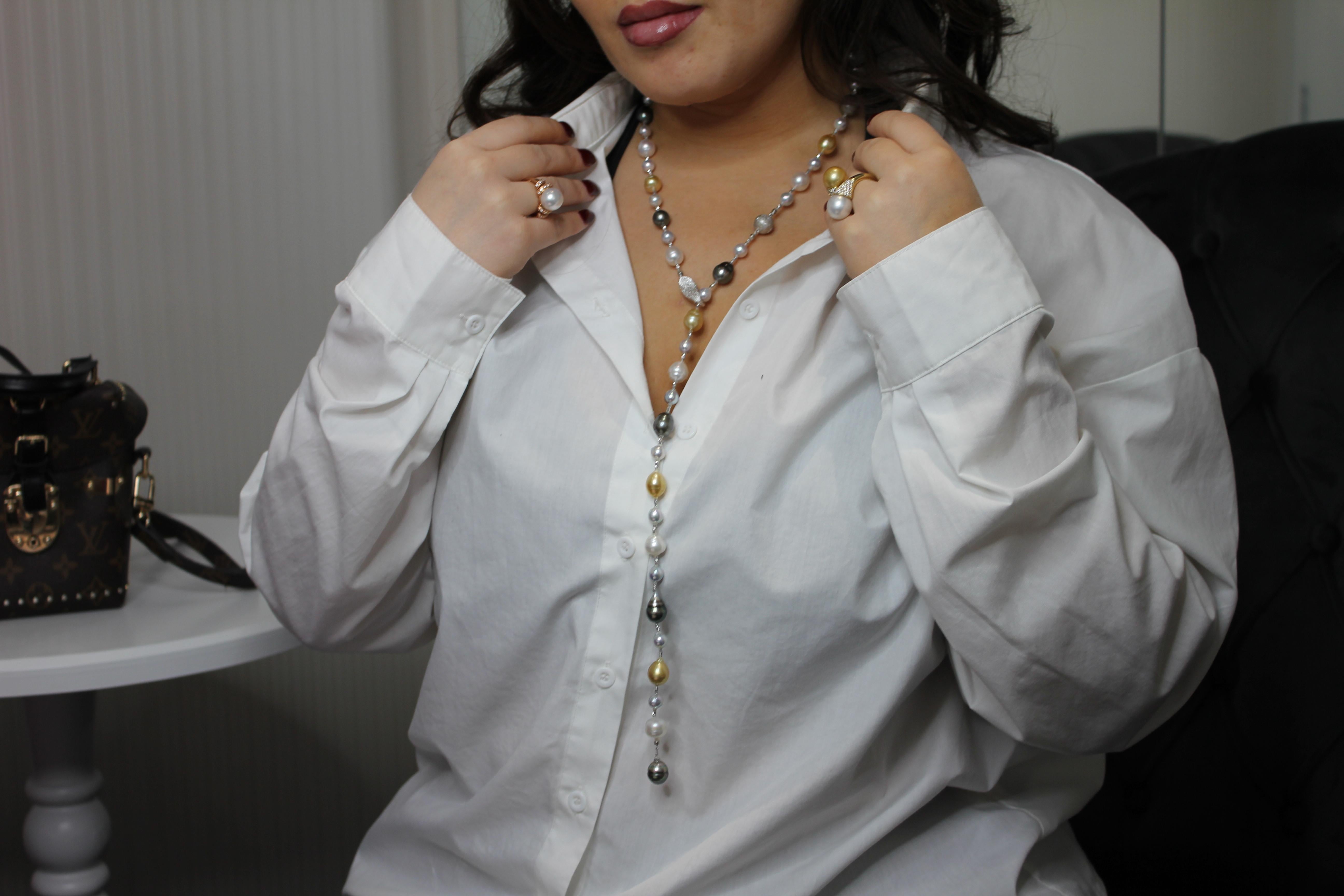 Gelb Weiß Südsee Tahiti-Perlen Gold Einstellbare Lariat Halskette Armband im Angebot 10