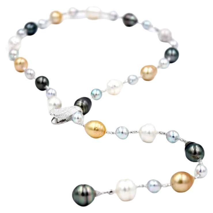 Yellow White South Sea Tahitian Pearls Gold Adjustable Lariat Necklace Bracelet For Sale