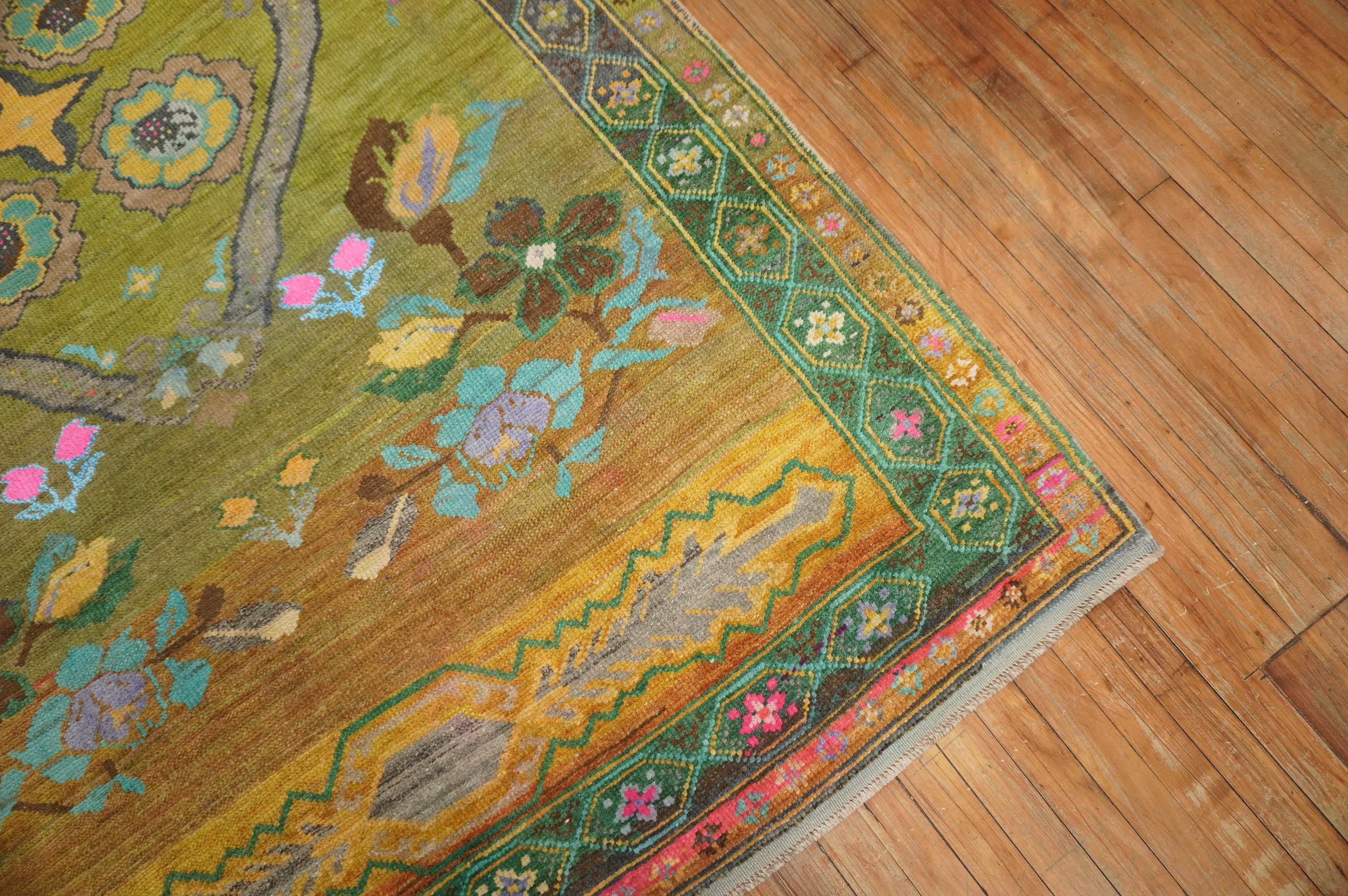 Hand-Knotted Yellow Green 20th Century Whimsical Turkish Anatolian Rug