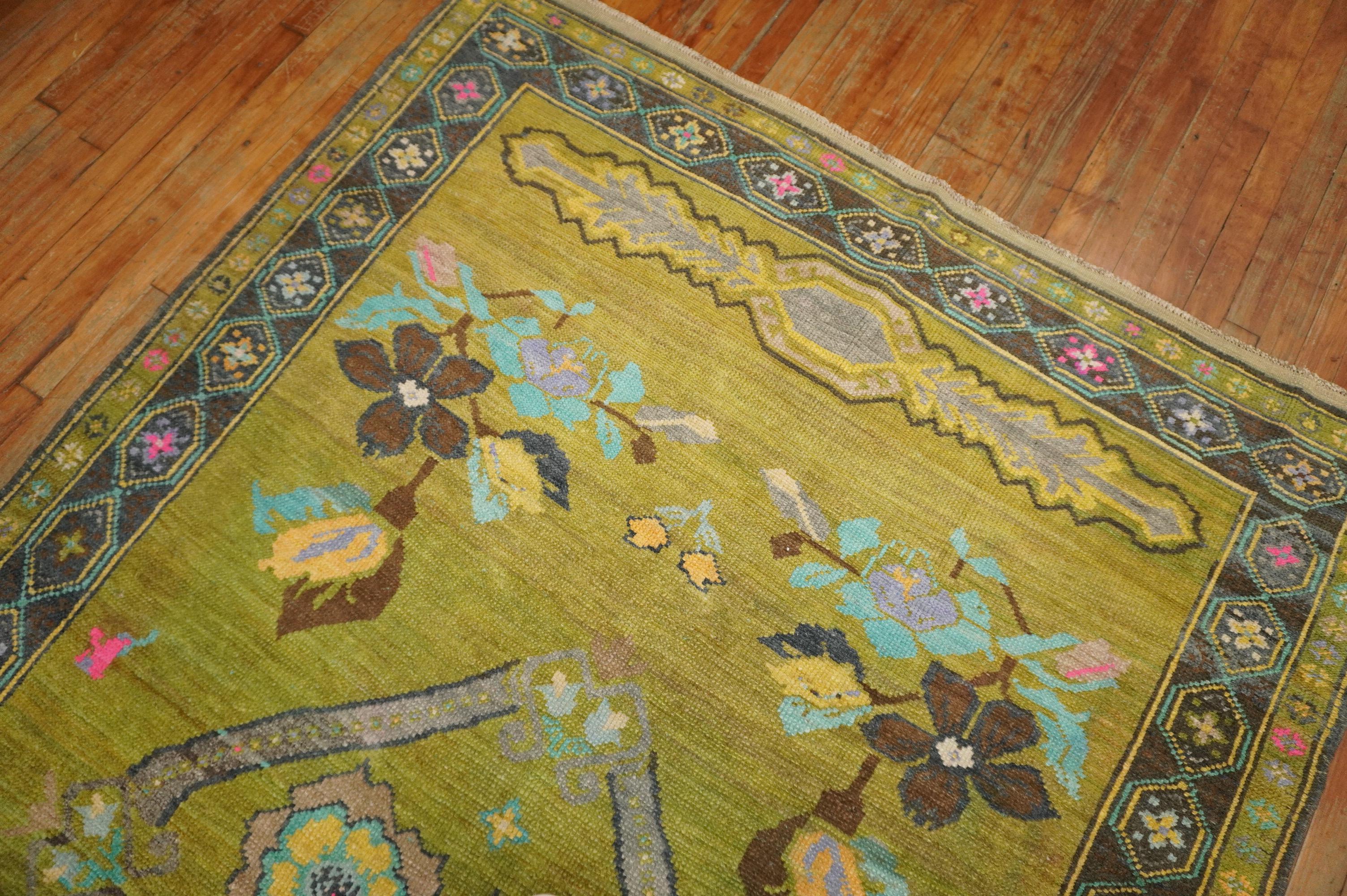 Yellow Green 20th Century Whimsical Turkish Anatolian Rug In Excellent Condition In New York, NY