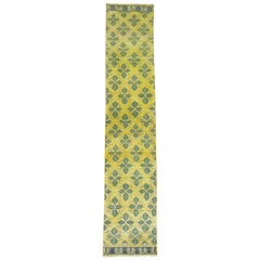 Yellow Green 20th Century Wool Handmade Turkish Konya Runner