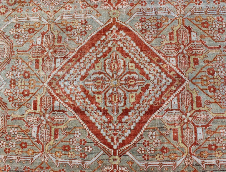 Yellow Green and Terracotta Antique Persian Joshegan Rug with Diamond ...